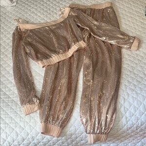 h:ours Sequin Off-Shoulder Top and Jogger Set
